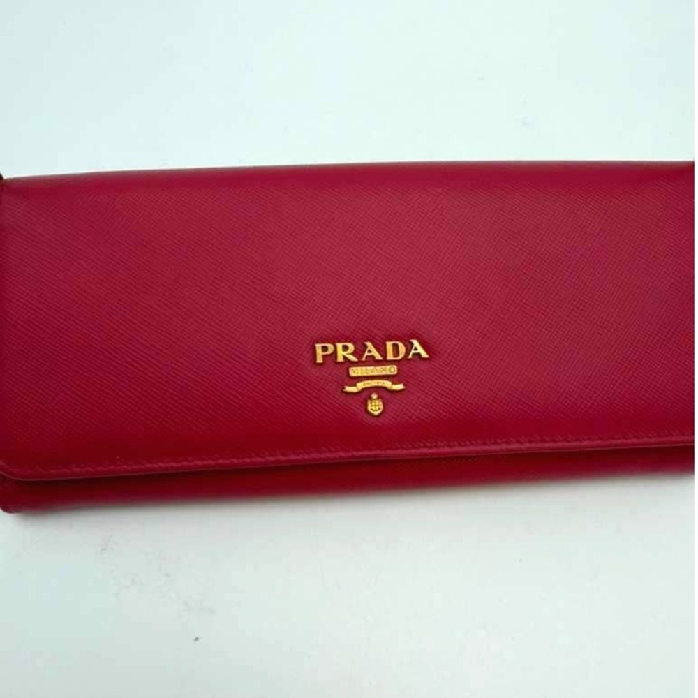 Prada Saffiano Leather Wallet Red Authentic Prada Wallet Chain Included - Picture 12 of 13